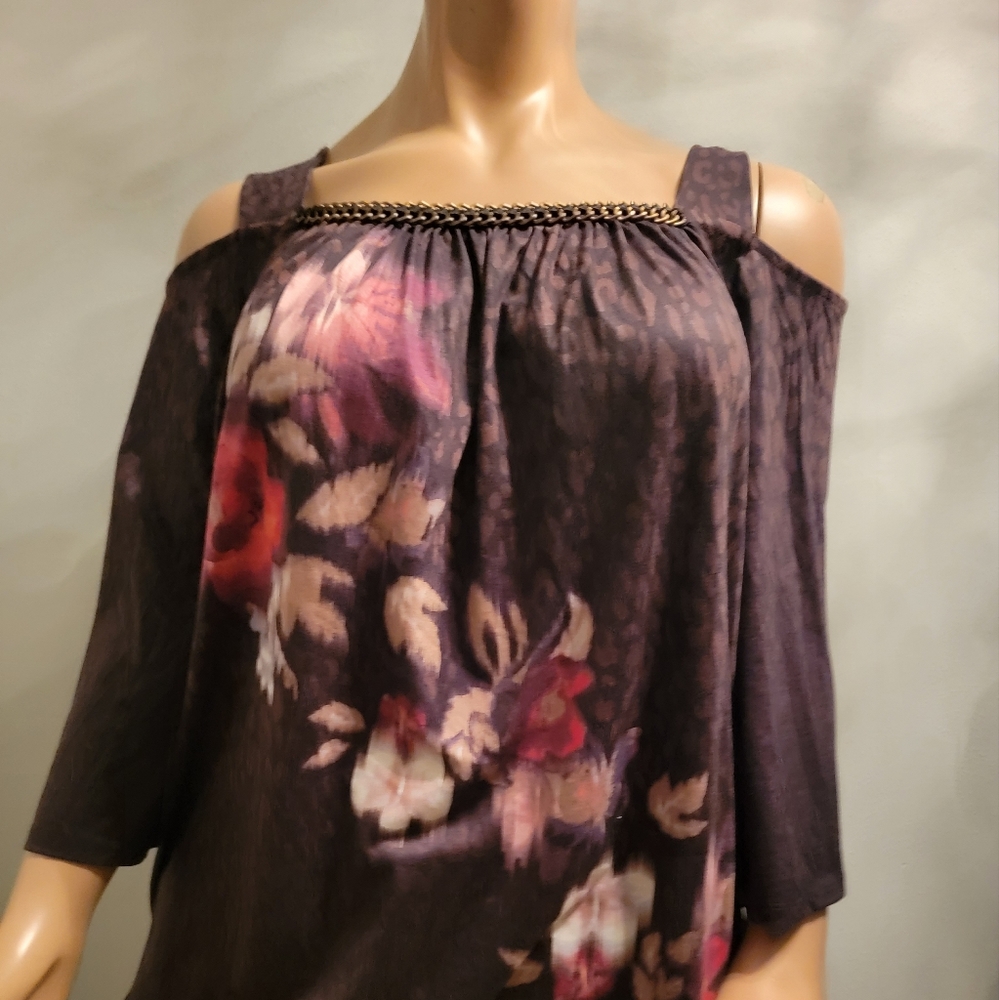 Catherine's Brown Open Shoulder Tunic 3X